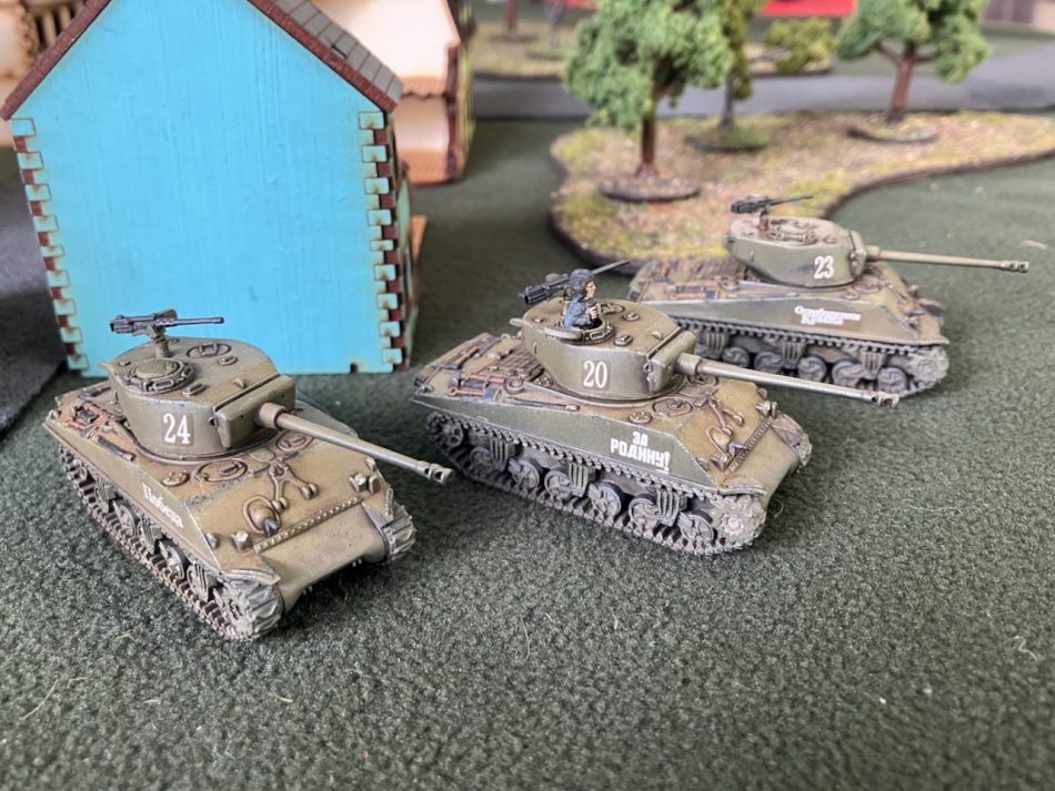 Three Soviet 76mm Sherman tanks