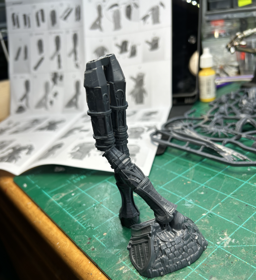 The legs of the archangel model under construction