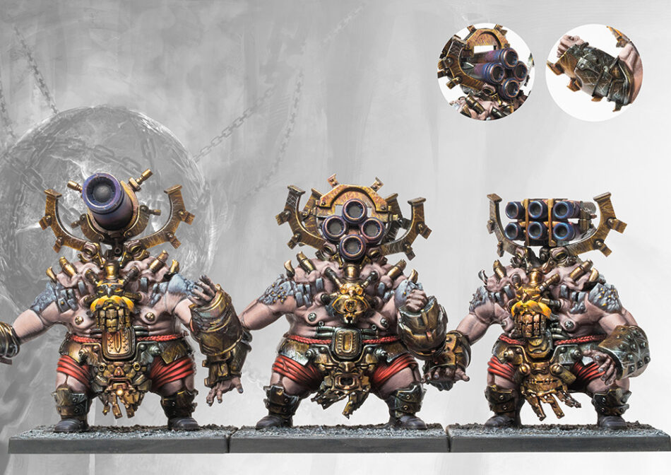 A unit of Found warriors, Brute sized Dweghome with blast cannons for heads