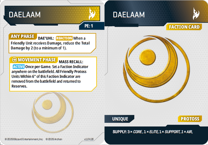 The Protoss Daelaam faction card